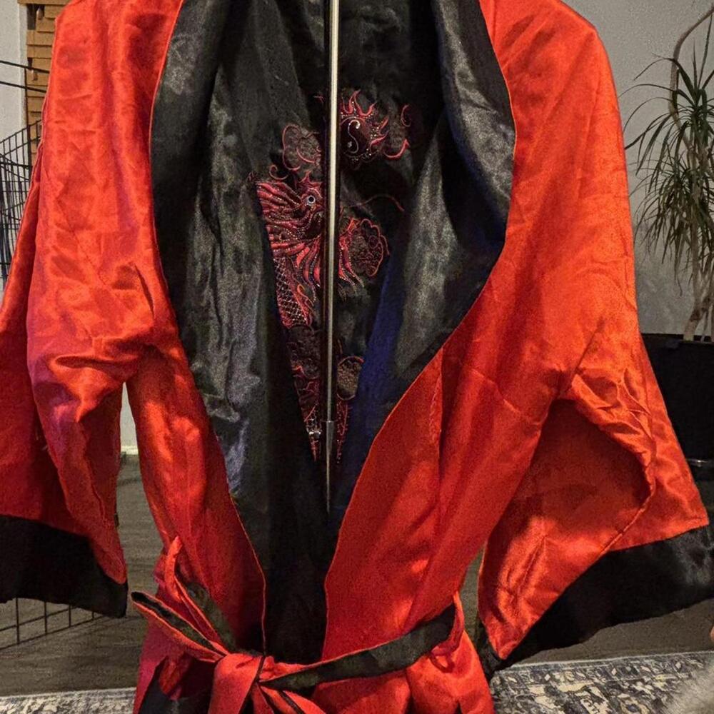 Two Sided Chinese Red  Dragon Robe.
